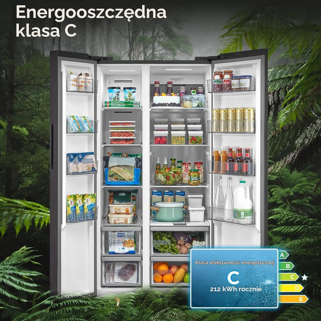 Midea MDRS791MIC28 lodówko-zamrażarka Side-by-Side/No Frost/sterowanie WiFi/Inwerter/Inverter Compressor/176,5 cm wysokości/379 l chłodzenie/213 l zamrażanie/podwójne sterowanie/SuperCool/37 dB, kolor
