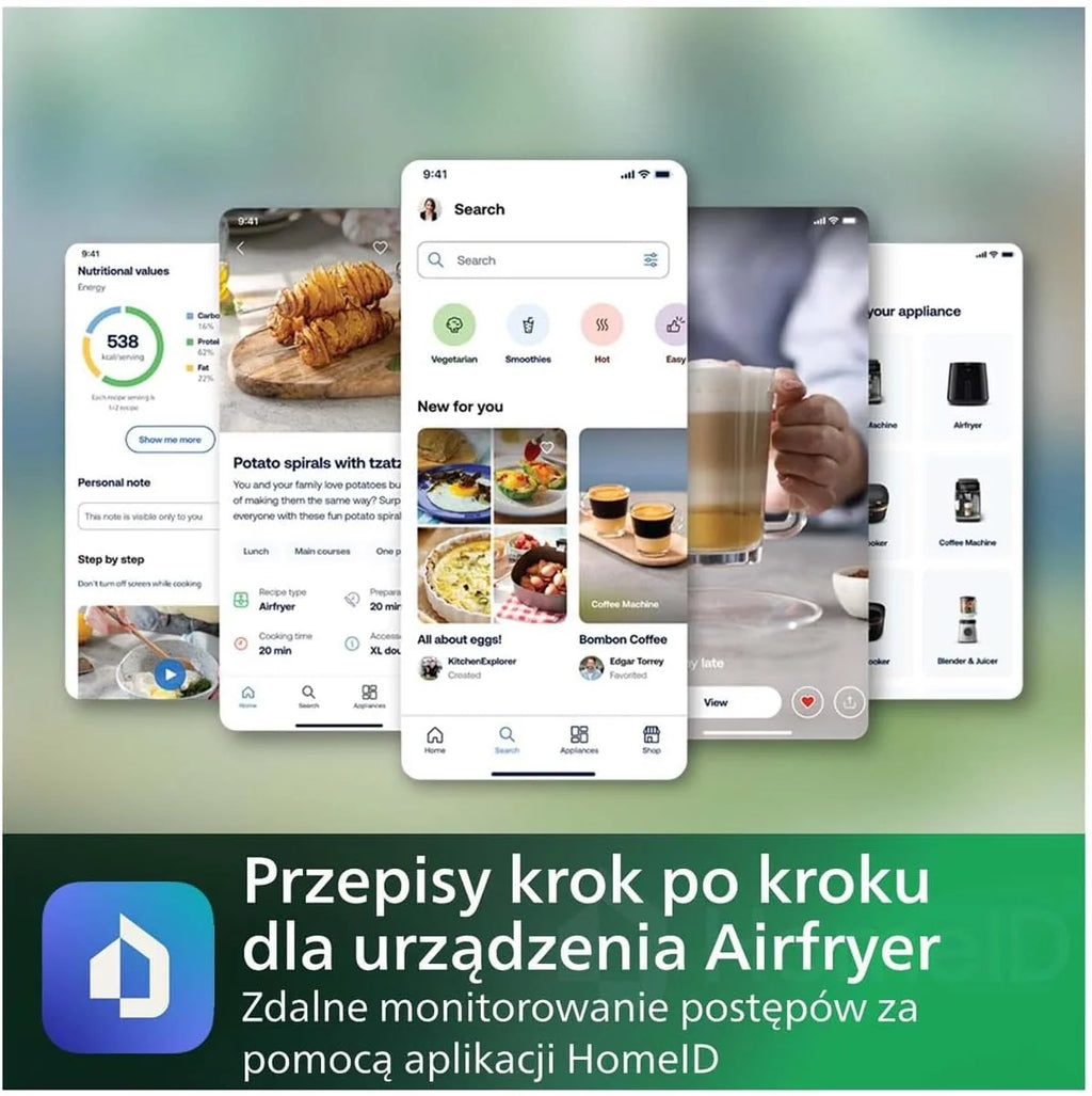 Philips Frytkownica beztłuszczowa Ovi XXL z serii 5000, 7,2 l (1,4 kg) - 6 porcji, 16 w 1, połączenie Wi-Fi, 90% mniej tłuszczu dzięki technologii Rapid Air, aplikacja HomeID. Biała (HD9285/00)