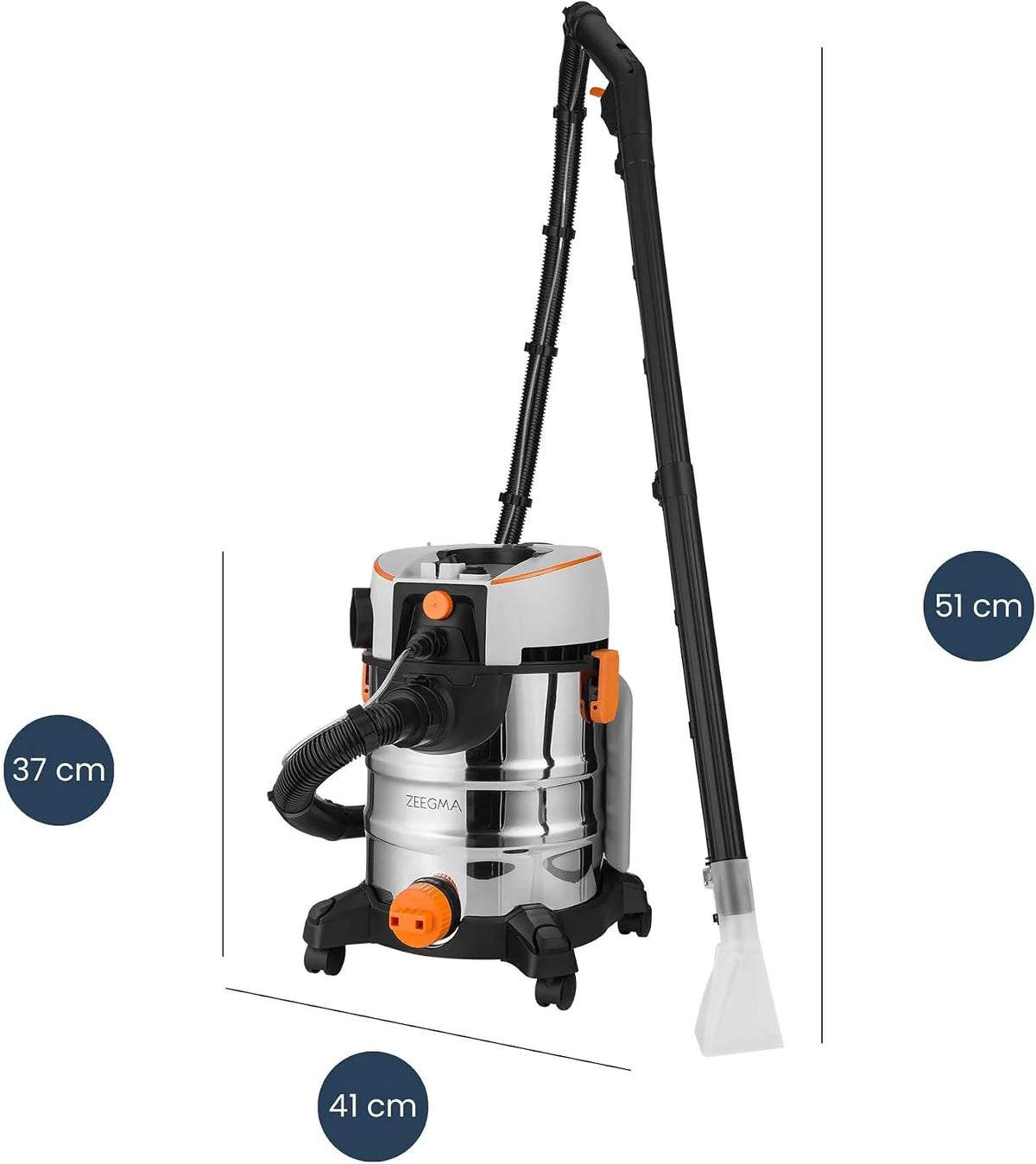 ZEEGMA ZONDER PRO AQUA Odkurzacz Piorący do Pracy na Mokro i Sucho 1400W, do Dywanów Samochodu Tapicerki Schodów, Zbiornik na Wodę Czystą 4 L, Zestaw Filtrów oraz Ssawek Piorących
