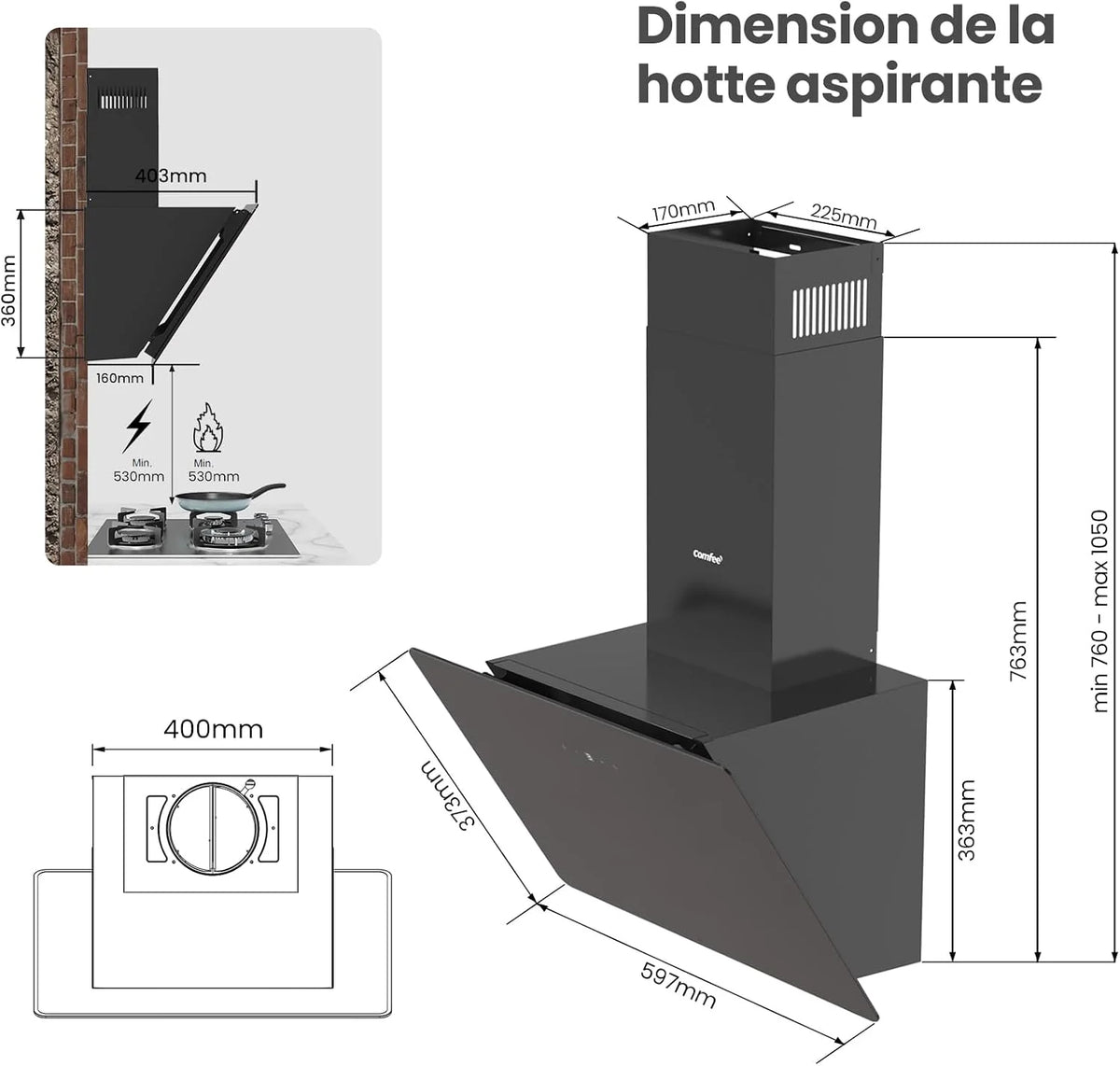 COMFEE ' okap kuchenny 60 cm KWH-ANGJ64B-60-FR