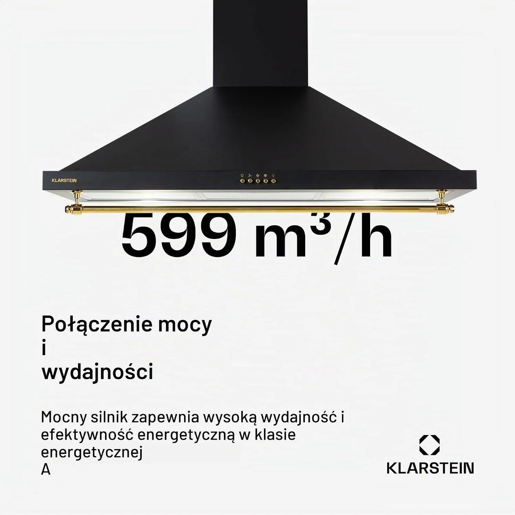 Klarstein Okap kuchenny 90cm, Okap wyciągowy z diodami RGB LED, Wydajny cichy Przepływ 591,5 m³/h, ścienny z aluminiowym filtrem i 3 stopniami mocy, 90 cm