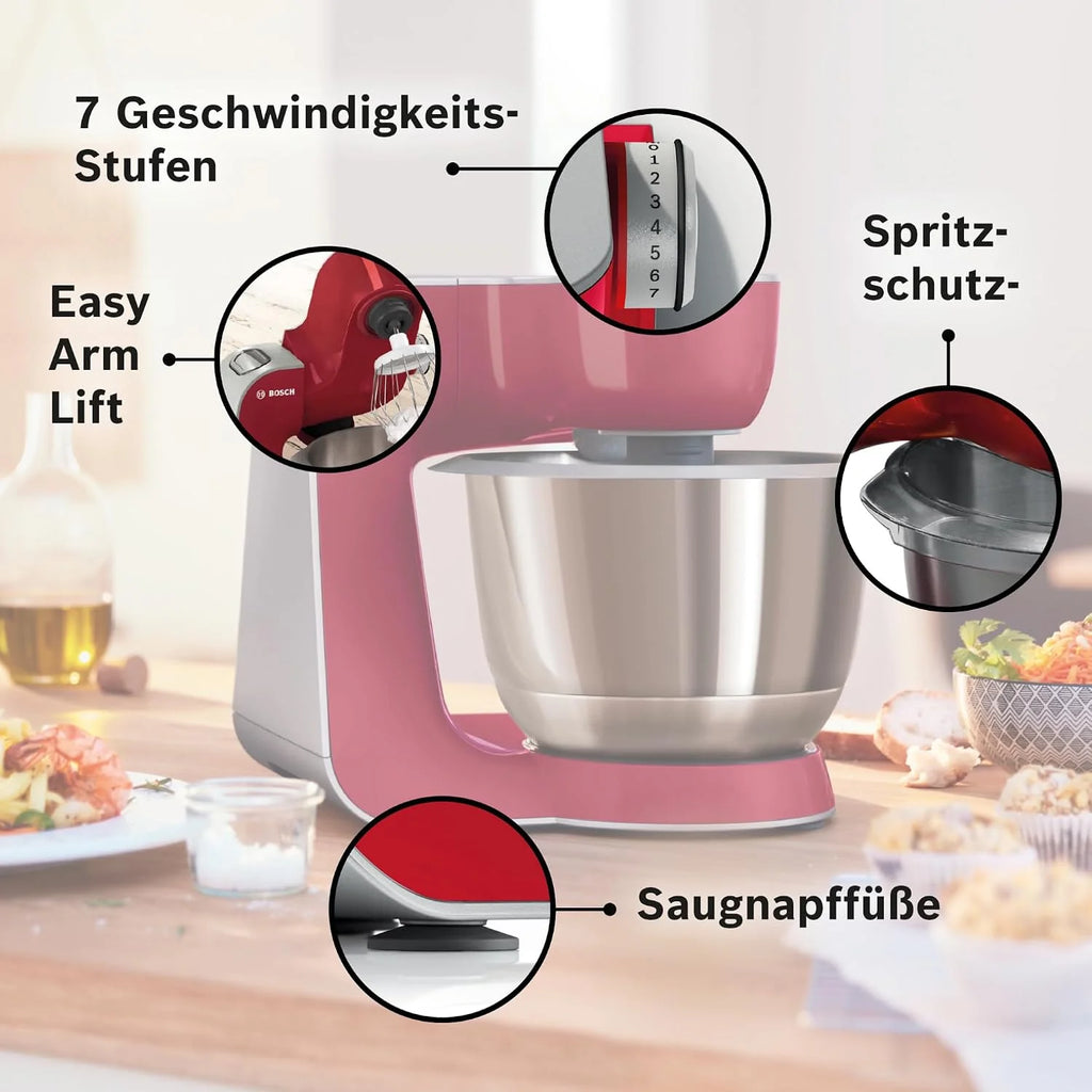 Bosch MUM5 Robot kuchenny 1000 W, MUM58720, czerwony, srebrny