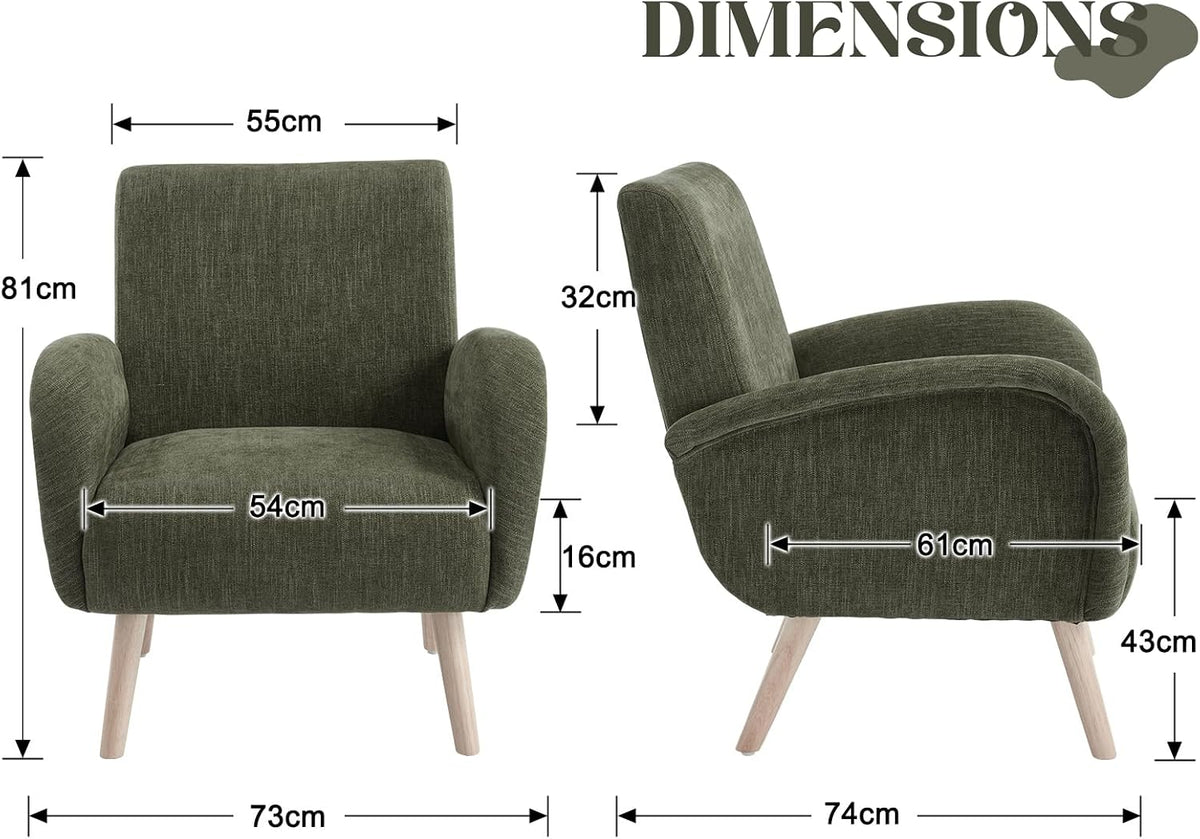 chairus Chenille fotel wypoczynkowy, fotel z uszami do salonu, tapicerowany, pojedyncza sofa do sypialni, fotel akcentujący, fotel relaksacyjny z drewnianymi nogami (zielony)