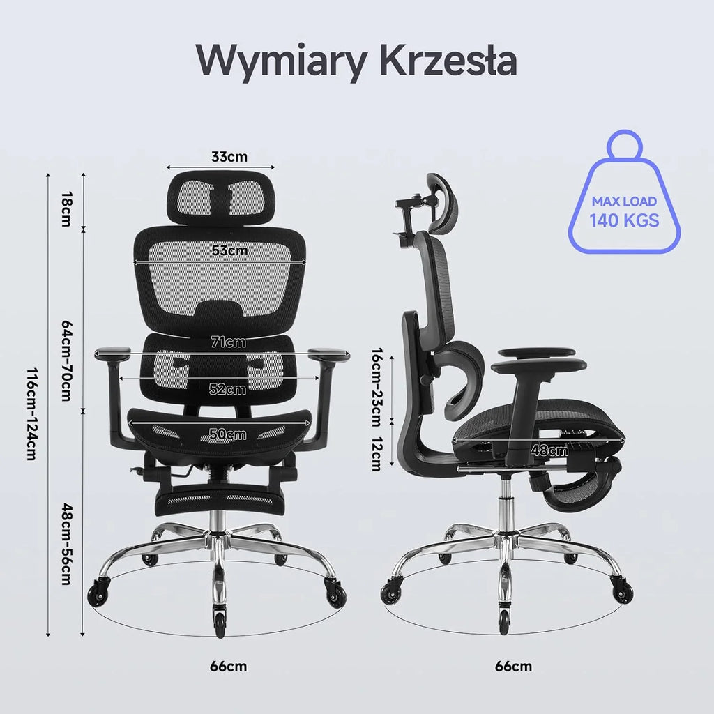 LarkLeaves Ergonomiczny Fotel Biurowy z Podnóżkiem Czarny L10 Pro