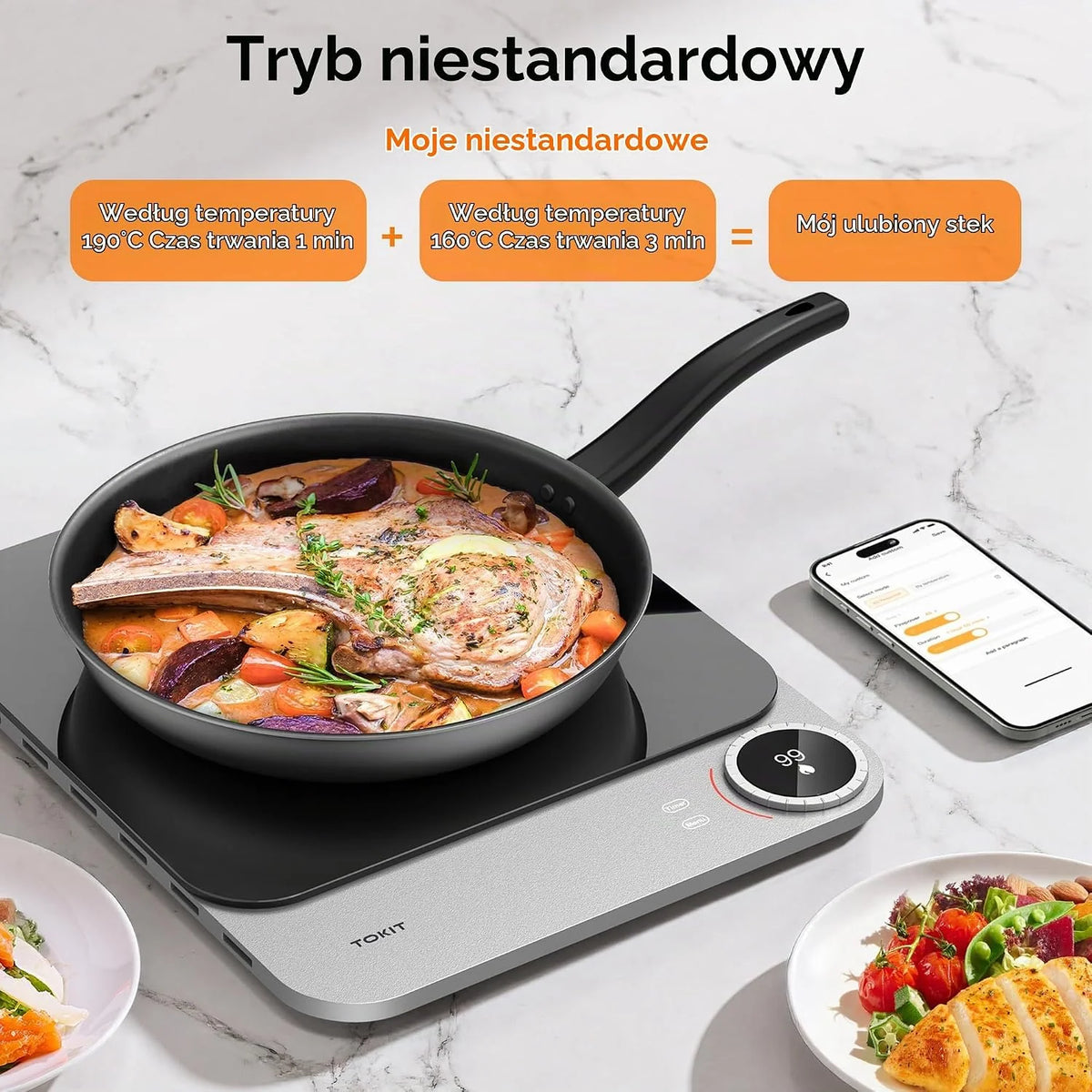 TOKIT Indukcyjna płyta grzewcza 2100 W ze sterowaniem przez aplikację, 99 poziomów mocy, ultra cienka kuchenka indukcyjna (20 mm), przenośna kuchenka indukcyjna do gotowania i biwakowania (aplikacja)
