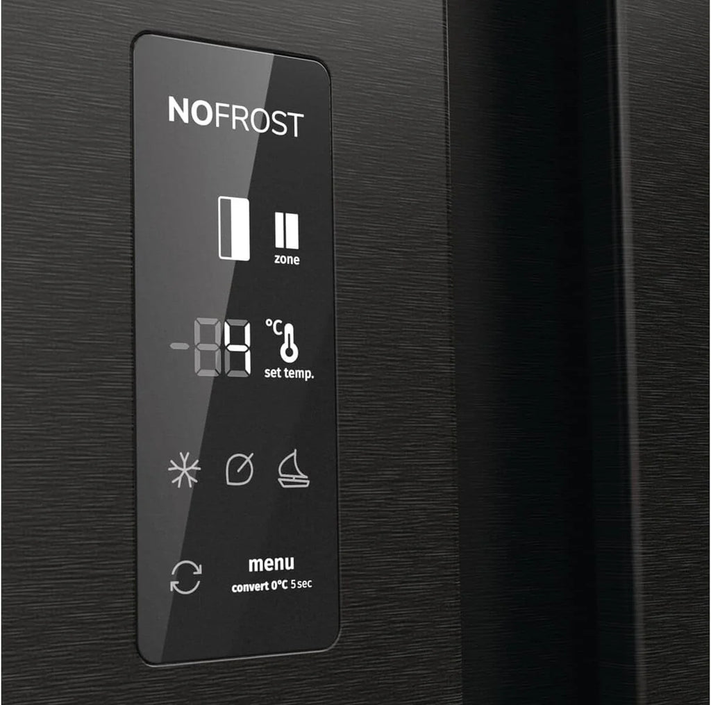 Gorenje NRR 9185 EABXL Side by Side lodówko-zamrażarka, Made in Europe, EEK E, NoFrostPlus, kompresor inwerterowy, Crisp Zone, ConvertActive Zone, FastFreeze, 178,6 cm, czarna