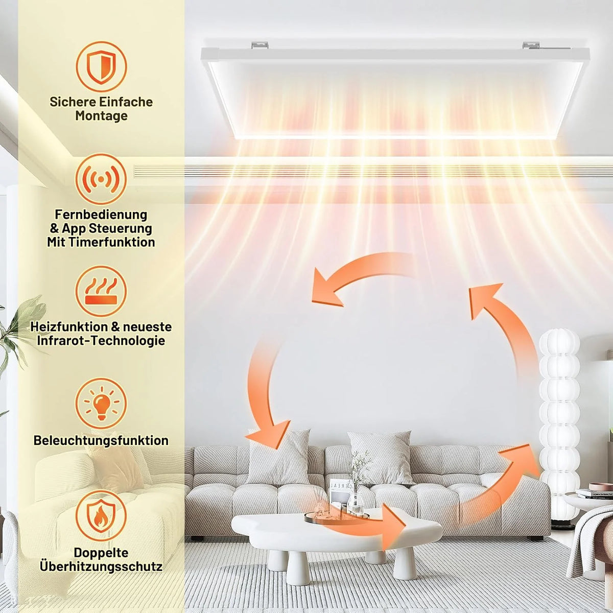 Ogrzewanie na podczerwień 770 W, oświetlenie sufitowe LED, WLAN