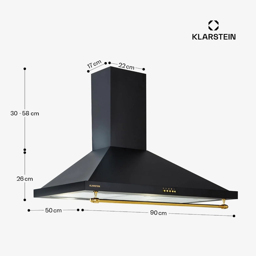 Klarstein Okap kuchenny 90cm, Okap wyciągowy z diodami RGB LED, Wydajny cichy Przepływ 591,5 m³/h, ścienny z aluminiowym filtrem i 3 stopniami mocy, 90 cm