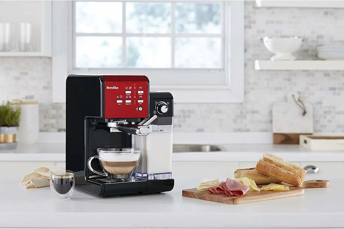 Breville Ekspres do kawy Kolbowy PrimaLatte II VCF109X, 19 Bar, Zintegrowany automatyczny spieniacz do mleka, wyjmowany pojemnik na mleko, Czerwony