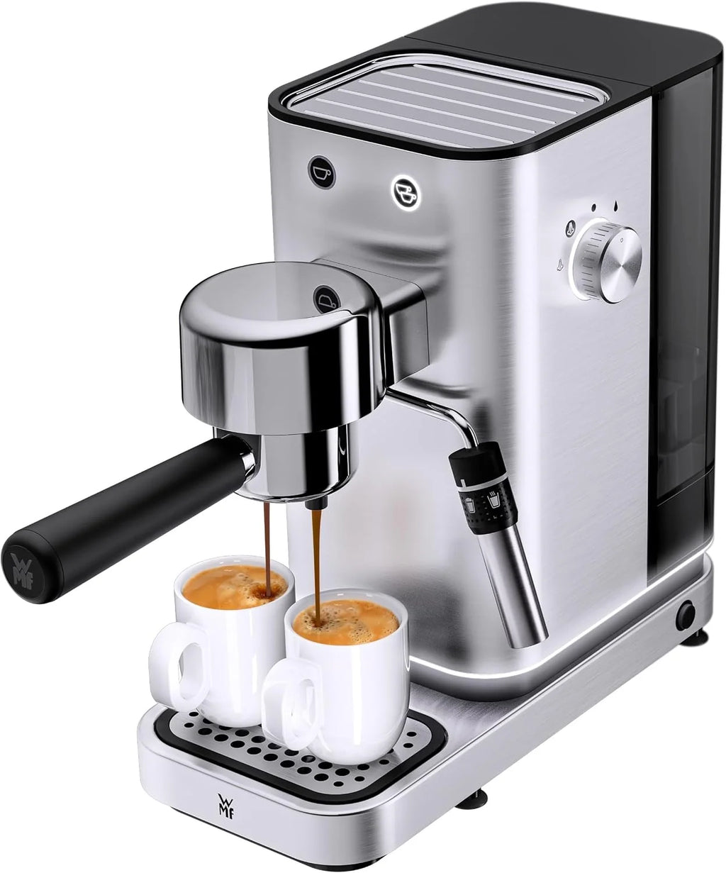 WMF Lumero ekspres do kawy z sitkiem, 1400 W, 3 wkładki, na 1-2 filiżanki espresso, również do saszetek, 15 bar, powierzchnia do odstawiania filiżanek, dysza do spieniania mleka, stal nierdzewna