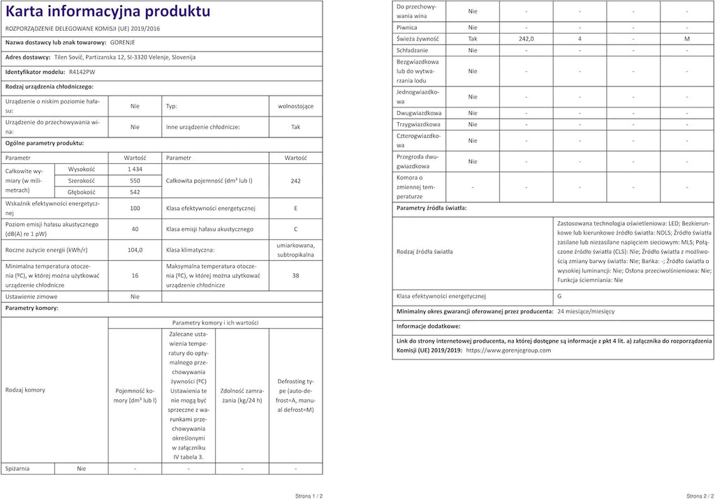 Gorenje Lodówka R4142PW lodówka 242 litry, wysokość 144 cm, CrispZone, tryb Eco, oświetlenie LED, szer. x wys. x gł.: 55 × 143,4 × 54,2 cm, biała