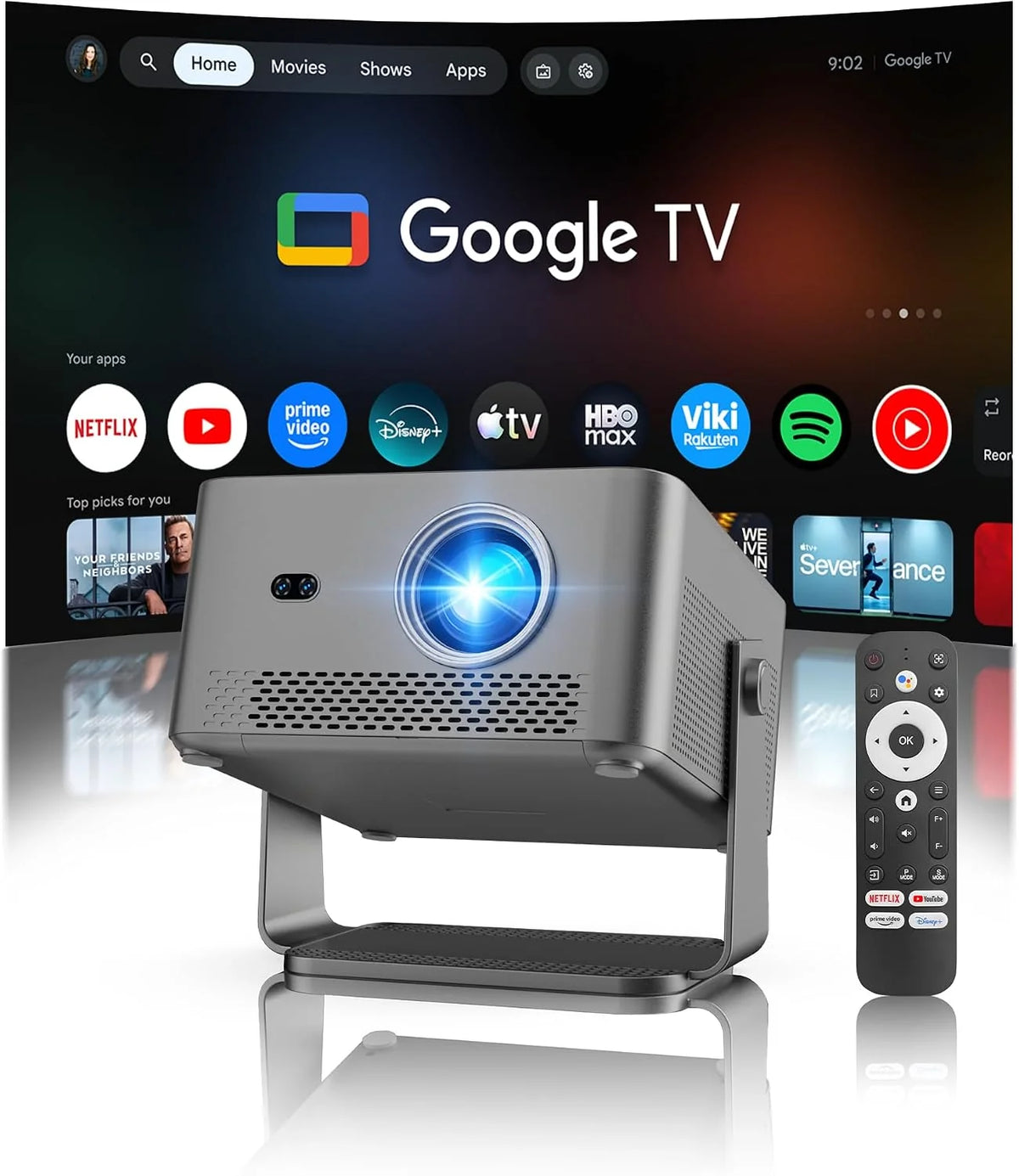 [Google TV & Oficjalne Apps] Projektor Przenośny 800 ANSI, Natywne 1080P
