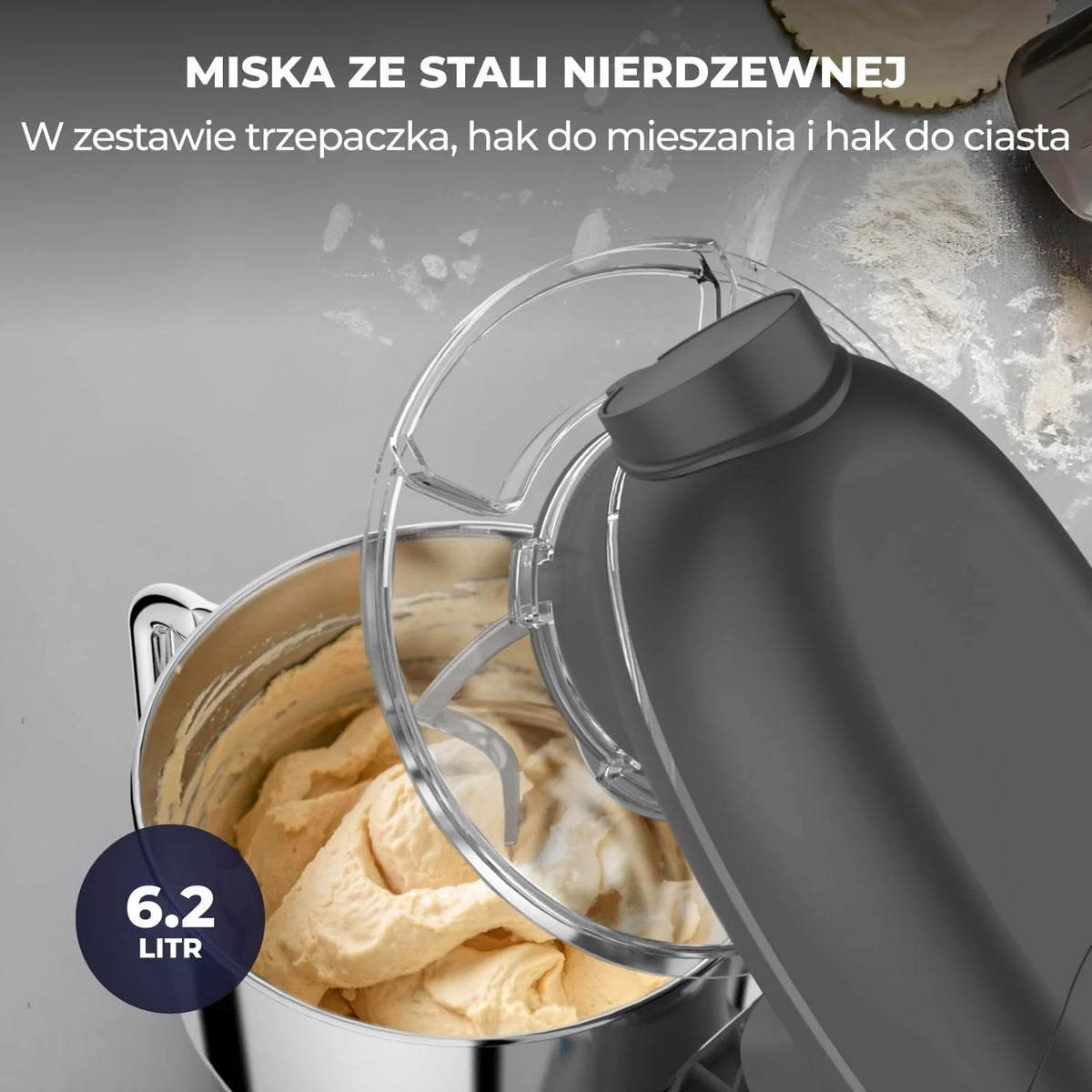 Robot kuchenny 2000 W, robot kuchenny, procesor żywności, miska do mieszania 6,2 l, w zestawie maszynka do mielenia mięsa, blender i dodatkowe akcesoria (Antracytowy)