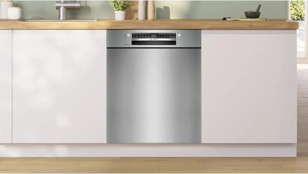 Bosch SMU4EVS08E, seria 4, inteligentna zmywarka do naczyń 60 cm, szuflada na sztućce, zmywarka z asystentem programu, wyjątkowo cicha, górny kosz z regulacją wysokości, automatyczne otwieranie drzwi