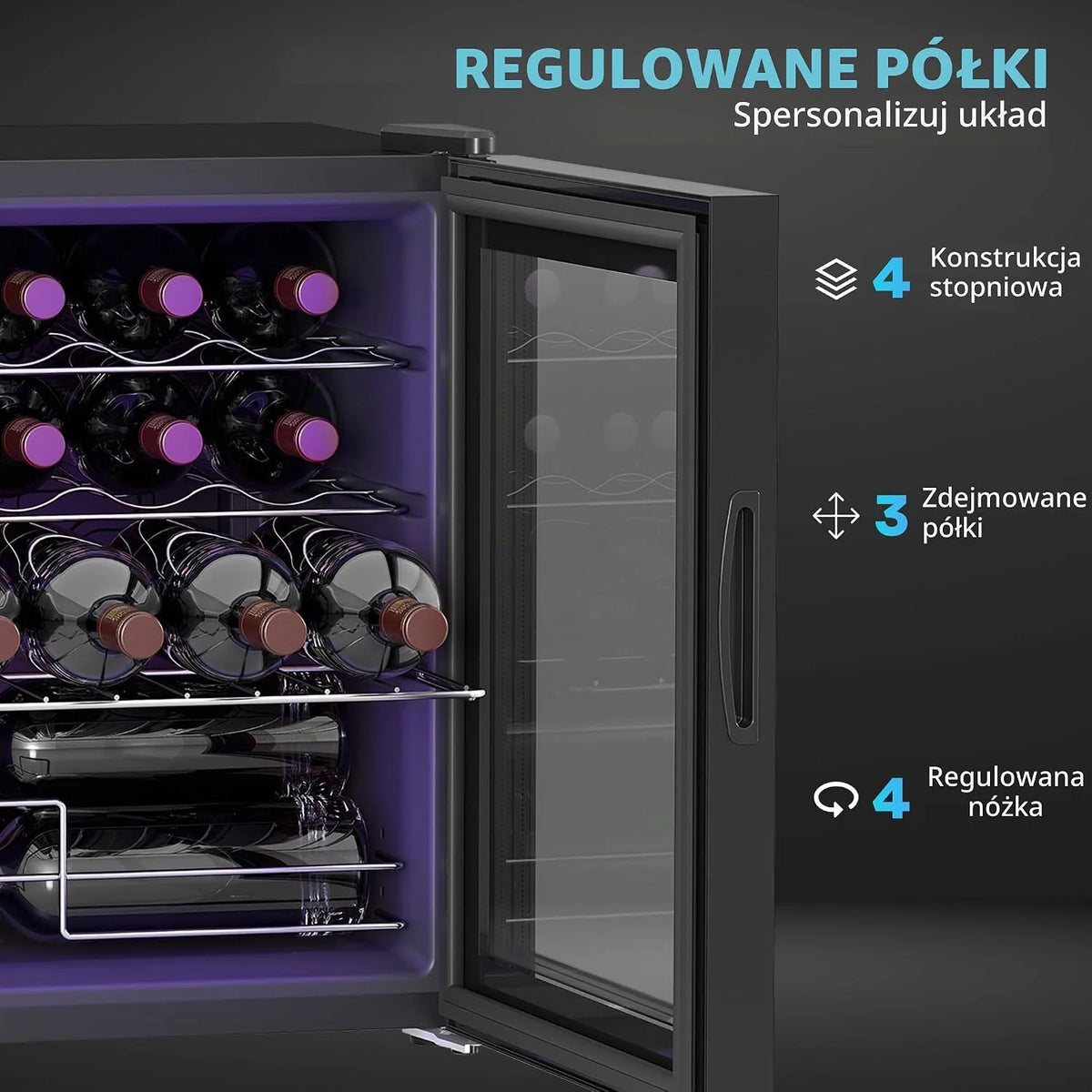 HOMCOM Lodówka na wino kompresorowa 16 butelek 42L 5-18°C Czarny