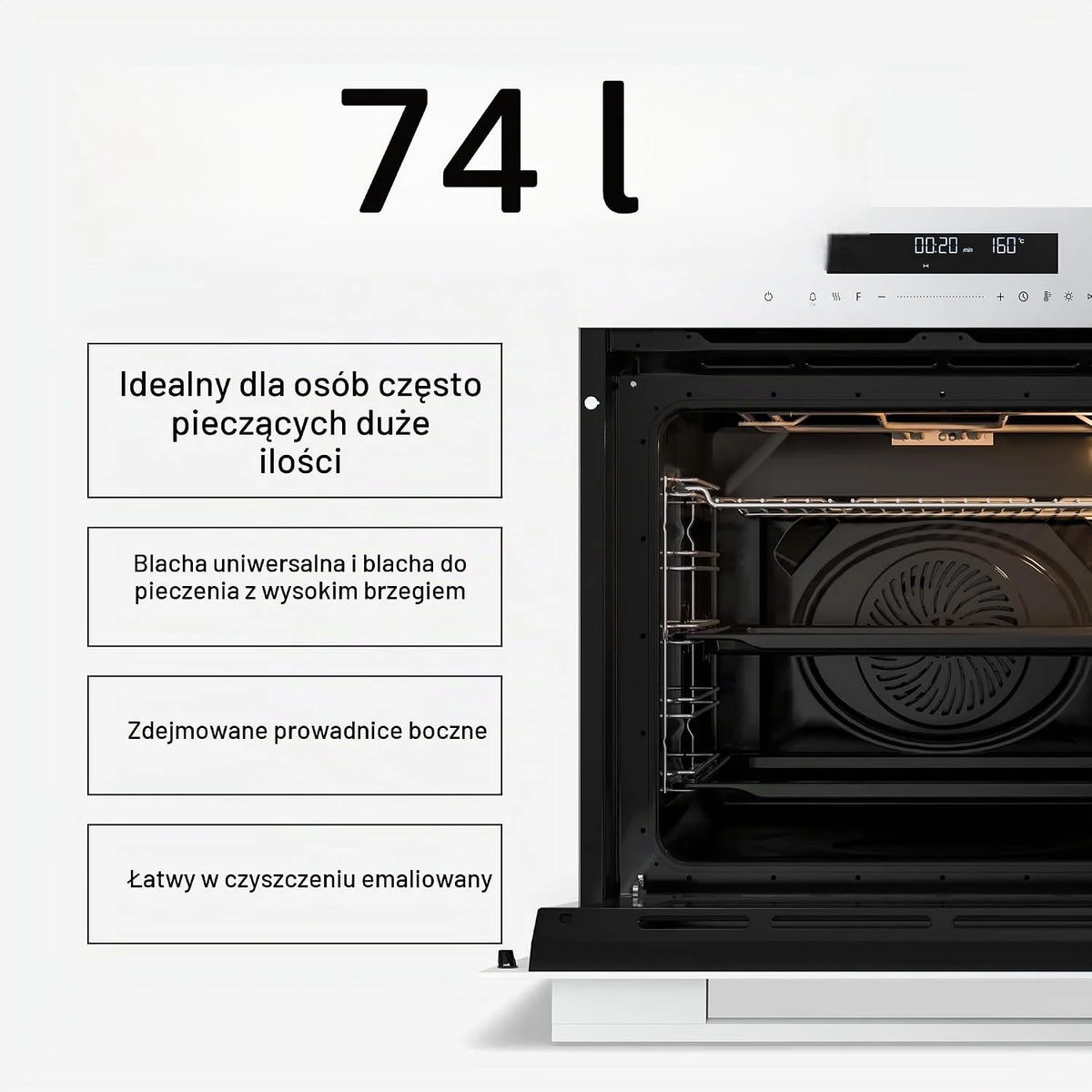 Klarstein Velaire piekarnik do zabudowy 60 cm – 74 l, 13 funkcji, efektywność energetyczna A+, obsługa dotykowa, timer, piekarnik, urządzenie do zabudowy, łatwy do czyszczenia, biały