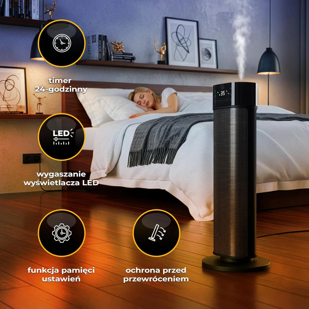 2w1 termowentylator z nawilżaczem 2000W Mistiq WiFi, oscylacja 80°, tryb ECO, timer 24h, energooszczędna elektryczna nagrzewnica PTC do pomieszczeń