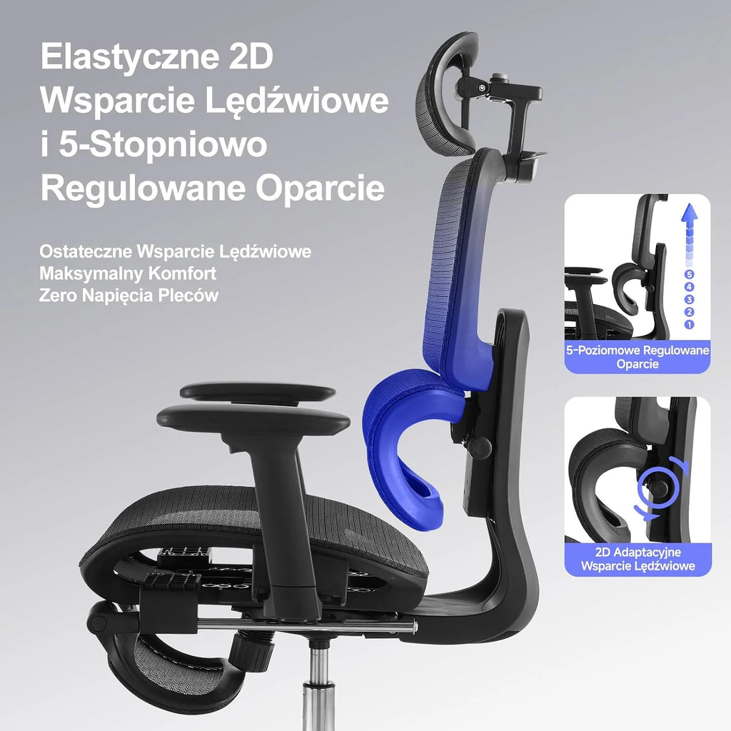 LarkLeaves Ergonomiczny Fotel Biurowy z Podnóżkiem Czarny L10 Pro