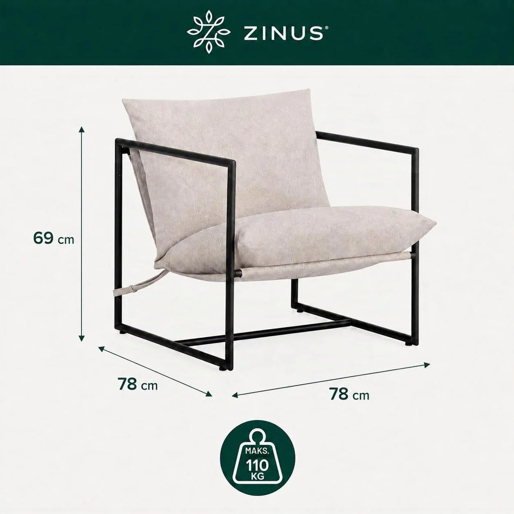 Zinus Aidan Fotel, Poliester Stal Nierdzewna, Oatmeal, 82 × 78 × 89.3