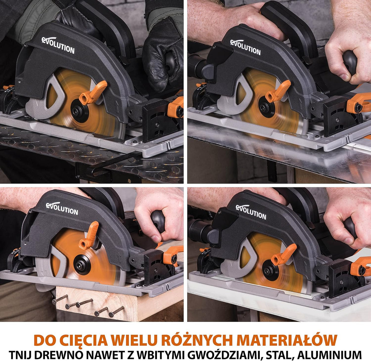 Evolution Power Tools R185CCSX Piła tarczowa i prowadnica do różnych materiałów, tnie drewno, drewno z gwoździami metal stal aluminium plastik, opcja odchylenia, w zestawie prowadnica 1020 mm, 185 mm