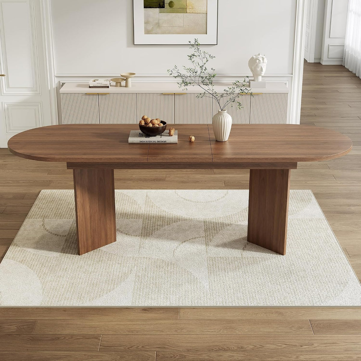 Okrągły stół do jadalni wysuwany 160/200 x 90 x 75 cm, wysuwany stół do jadalni, stół kuchenny, dla 6-8 osób, do kuchni, salonu (kolor drewna orzecha włoskiego, 160/200 x 90 x 75 cm)