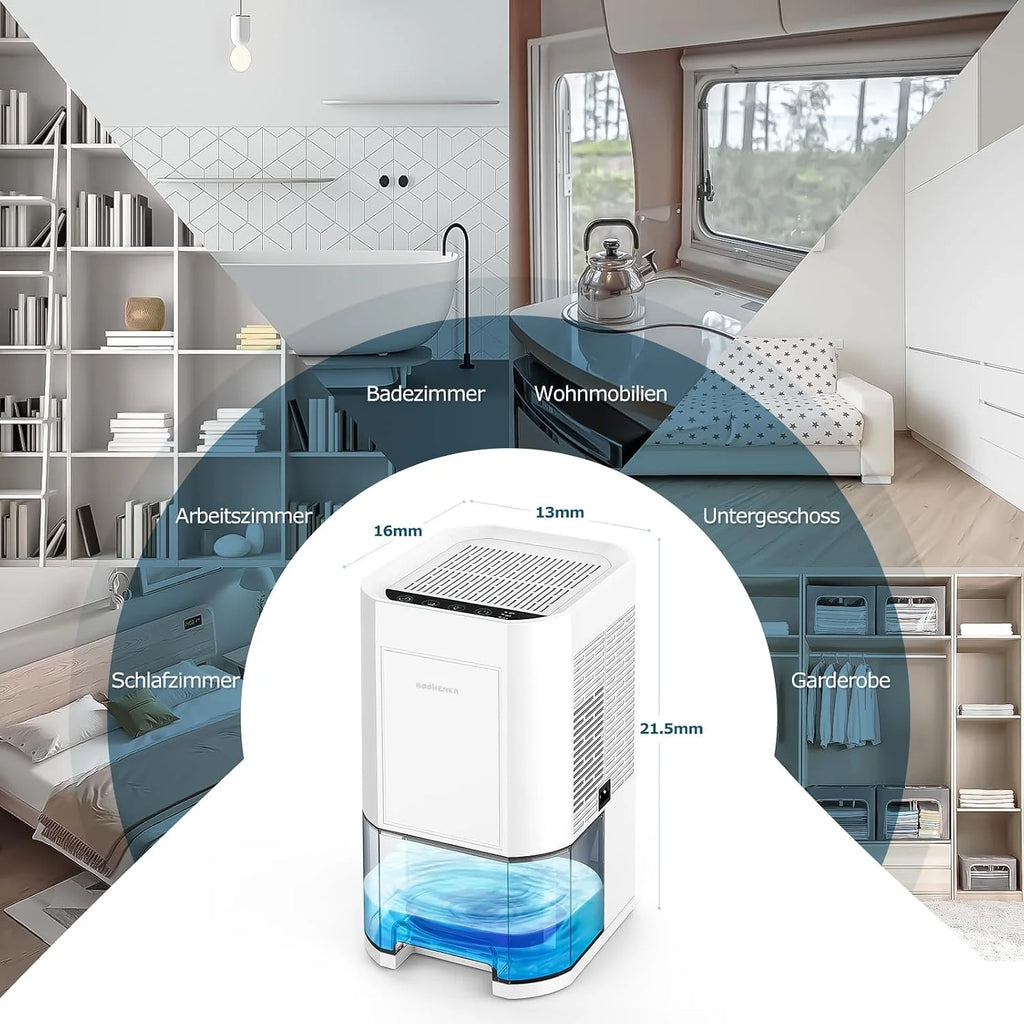 BOOHENKA Elektryczny osuszacz powietrza, 1200 ml, mały dehumidifier, automatyczne rozmrażanie do piwnicy, łazienki, 7 kolorów, z timerem, przeciwdziała wilgoci, bardzo cichy