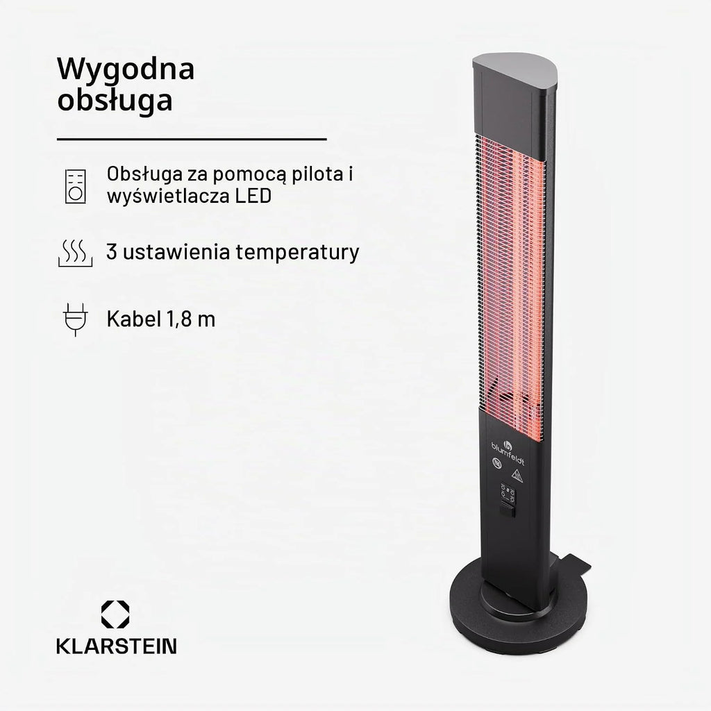 blumfeldt Ogrzewanie na podczerwień wolnostojące, 3000W grzejnik elektryczny, Ogrzewanie Indoor/Outdoor, IR z zabezpieczeniem przed przewróceniem i pilotem, Wydajne IP65, tarasowe