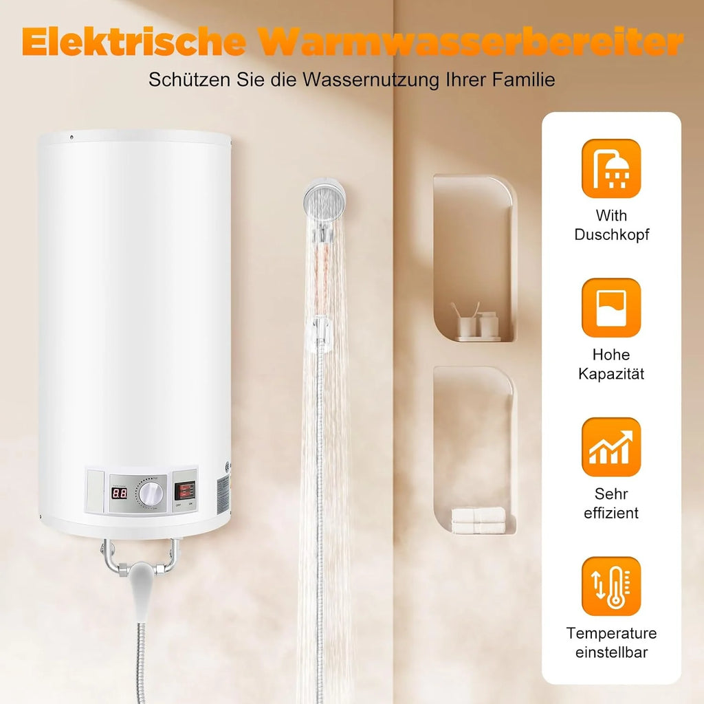 Elektryczny podgrzewacz wody, 80 l, elektryczny podgrzewacz wody, elektryczny podgrzewacz wody, wiszący na ścianie, bojler, podgrzewacz wody, urządzenie do podgrzewania wody z słuchawką prysznicową