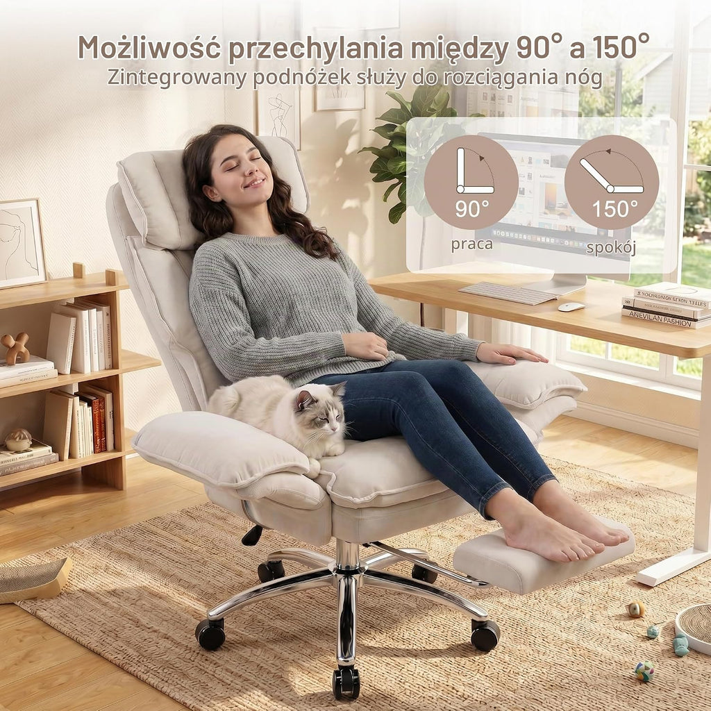 UEV Krzesło biurowe z podnóżkiem, do 226 kg, składane podłokietniki, zintegrowany podnóżek, ciche, lekko poruszające się kółko, krzesło do biurka, krzesło komputerowe, krzesło obrotowe, do domu, biura