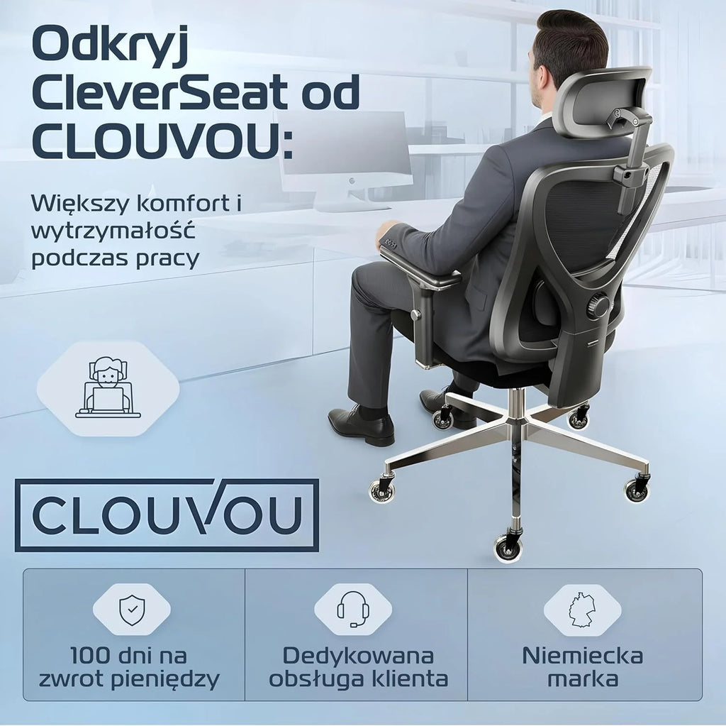 CLOUVOU CleverSeat Ergonomiczne krzesło biurowe [NR 1 W RANKINGU]
