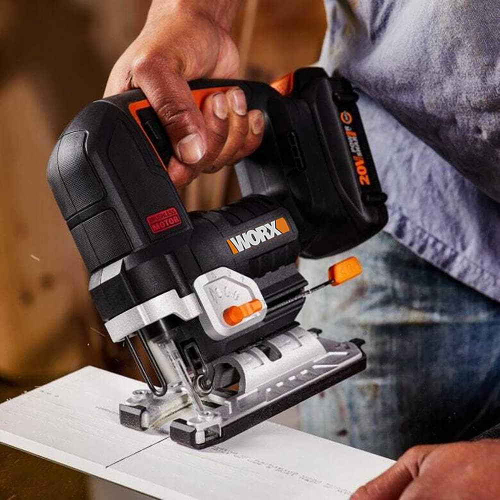 WORX Nitro WX542 akumulatorowa wyrzynarka wahadłowa 20 V, silnik bezszczotkowy, profesjonalna wyrzynarka z adapterem ssącym, idealna również do cięcia ukośnego, kompatybilna z PowerShare, z