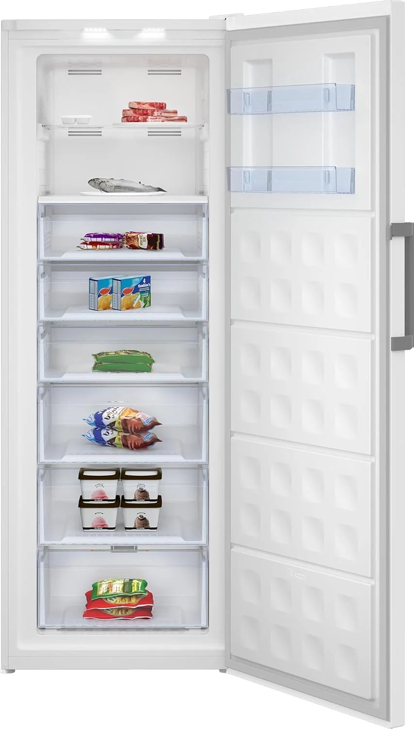 Beko RFNE448E55W zamrażarka, pojemność netto 404 l, No Frost, funkcja szybkiego zamrażania, wielofunkcyjny wyświetlacz, 6 szuflad zamrażarki + 2 przegródki, 36 dB (A), do użytku w pomieszczeniach