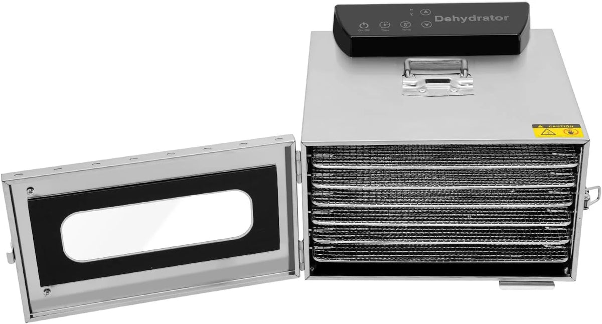 Suszarka do żywności, 400 W, 6 poziomów, 220 V, ze stali nierdzewnej, regulowana temperatura 30-85℃, odwadniacz na blacie stołu, 24-godzinny timer, suszarka do żywności do herbaty kwiatowej, owoców
