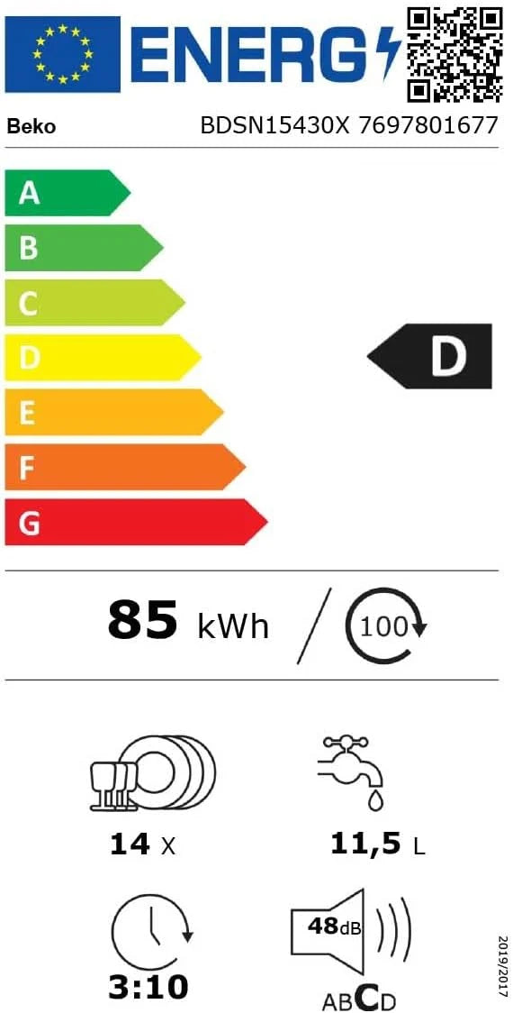 Beko BDSN15430X b300 zmywarka do zabudowy częściowo zintegrowana 60 cm, na 14 nakryć wymiarowych, 3 poziomy zmywania, 4 temperatury, 5 programów, połowa załadunku, automatyczne otwieranie drzwi,