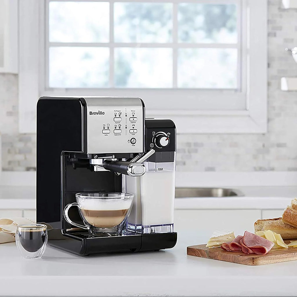 Breville Ekspres do kawy Kolbowy PrimaLatte II VCF108X, 19 Bar, Zintegrowany automatyczny spieniacz do mleka, wyjmowany pojemnik na mleko, Srebrny