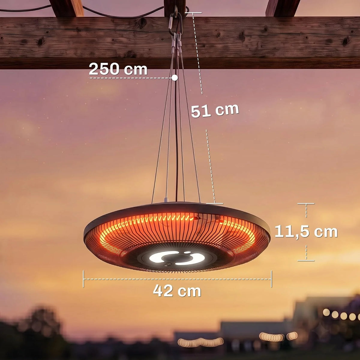 Outsunny Wiszący promiennik podczerwieni 2000 W z włókna węglowego