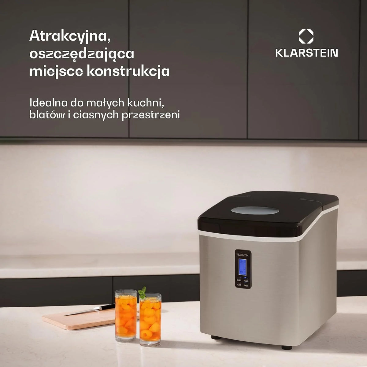 Klarstein Mr. Silver Frost kostkarka do lodu - 150 W, zbiornik 3,3 litra, wyściółka z tworzywa sztucznego bez smaku, system pomp, łatwy do czyszczenia, odłączane części, stal nierdzewna, czarny