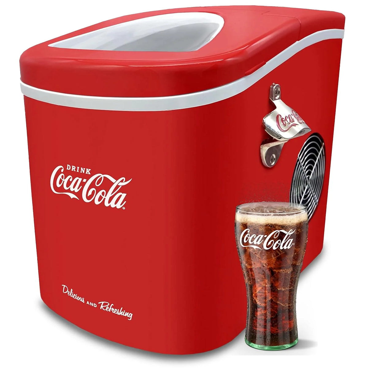 Salco Coca Cola kostkarka do lodu – maszyna do lodu w 2 rozmiarach – 12 kg kostek lodu dziennie – wzornictwo retro – przenośna kostkarka do kostek lodu do koktajli, napojów i imprez
