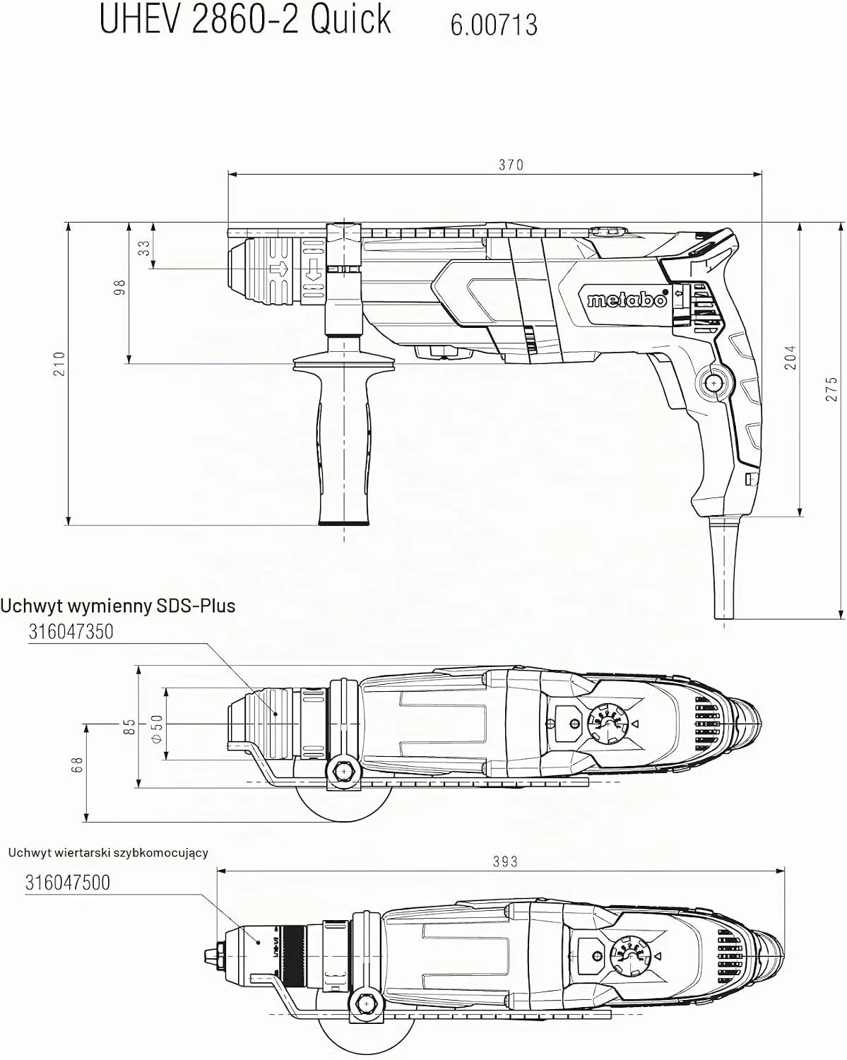 Metabo UHEV 2860-2 Quick 600713500 Młotowiertarka Czerwony/Czarny