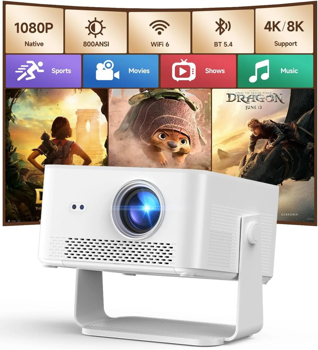 Smart Projektor Przenośny 4K Obsługa Android 14-800 ANSI Natywne 1080P