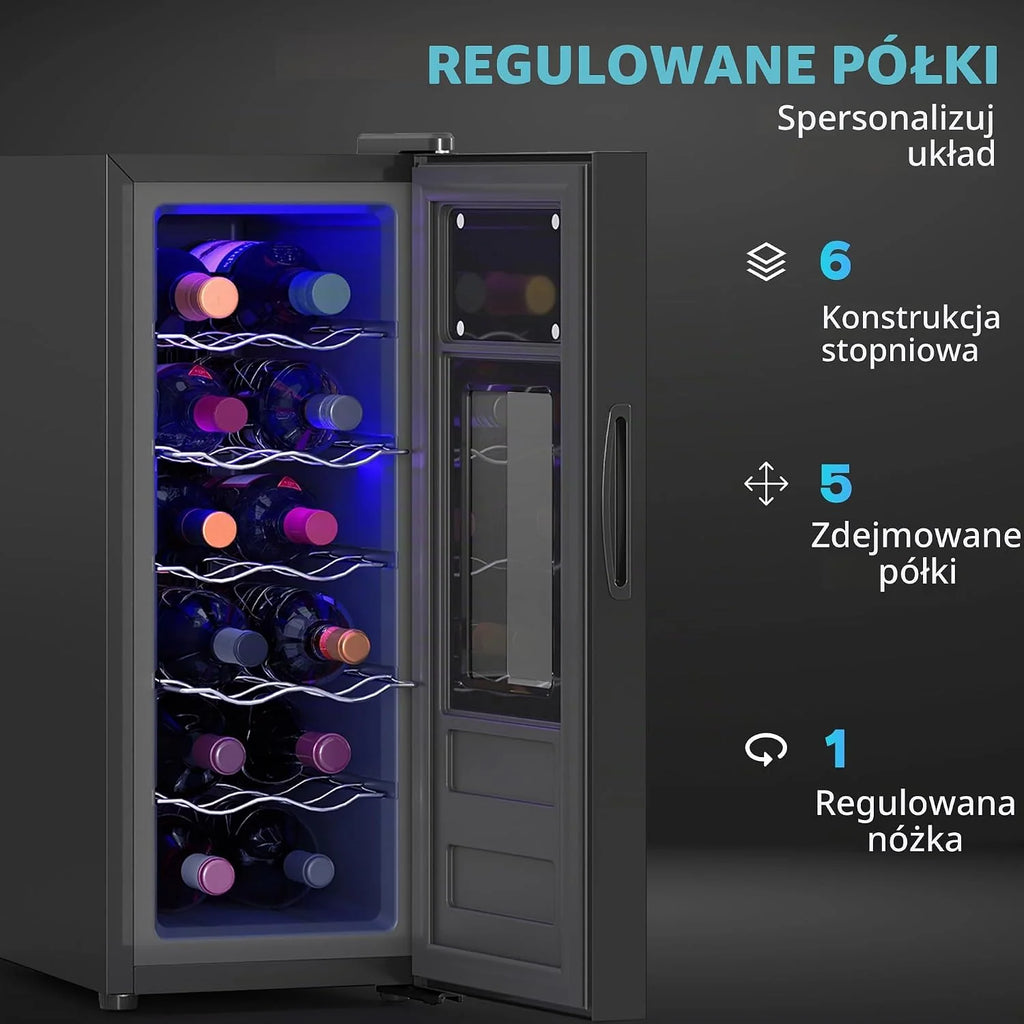 HOMCOM Lodówka na wino kompresorowa 12 butelek 30L 8-18°C Czarny