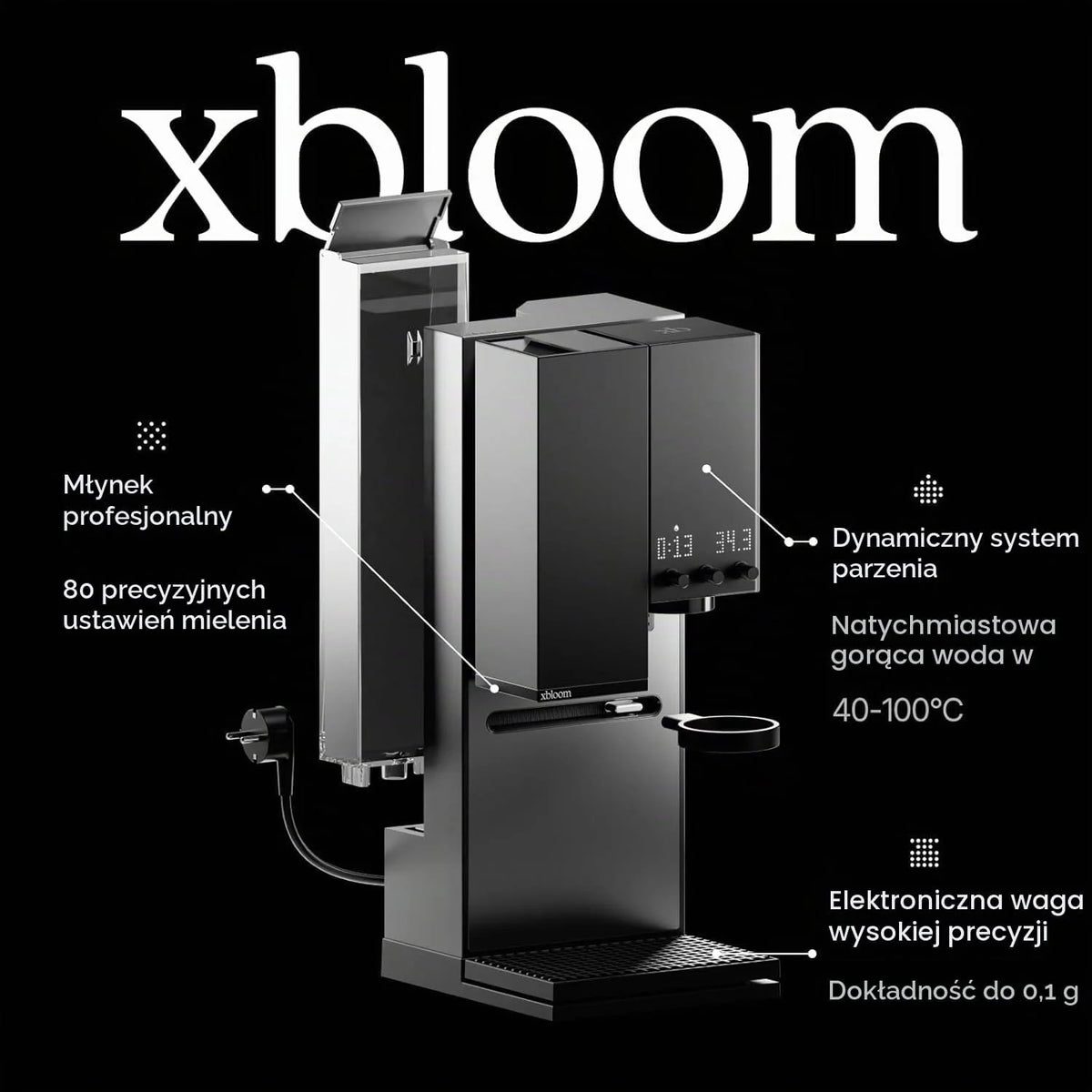 xBloom Studio – automatyczny ekspres do kawy z młynkiem i czujnikiem fali, ekspres do kawy z 3 trybami automatyki, Midnight Black, 220-240 V