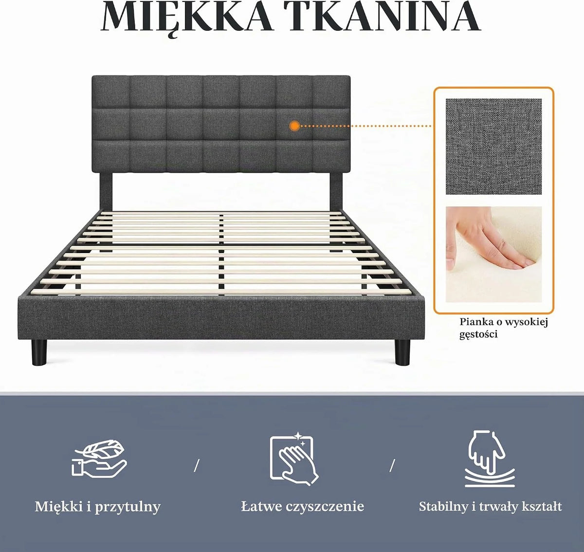 Yaheetech Łóżko Małżeńskie Tapicerowane z Prostokątnym Zagłówkiem