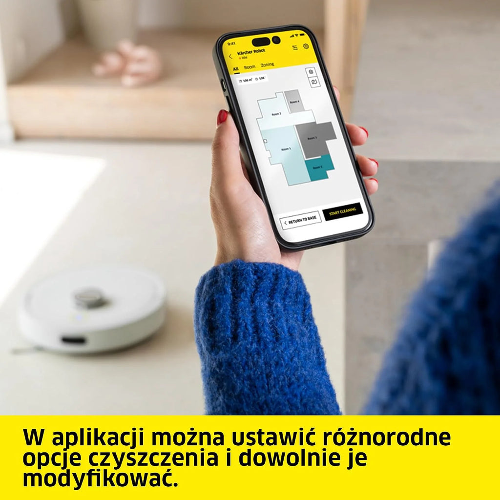 Kärcher robot sprzątający RVC 3, 15 000 Pa, do 130 min pracy, sterowanie przez aplikację, mapowanie, nawigacja laserowa, czujniki upadku, automatyczne ładowanie, do twardych podłóg i dywanów