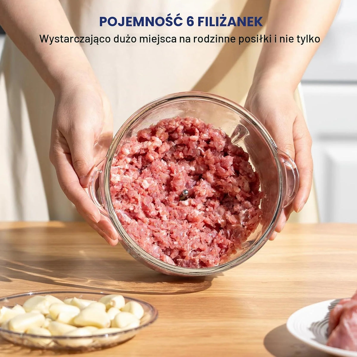 LINKChef Elektryczny Rozdrabniacz 1,5L Szklana Miska, 2 Prędkości, 3-poziomowe Ostrza ze Stali Nierdzewnej – Mini Robot Kuchenny do Mięsa, Warzyw, Orzechów i Żywności dla Niemowląt