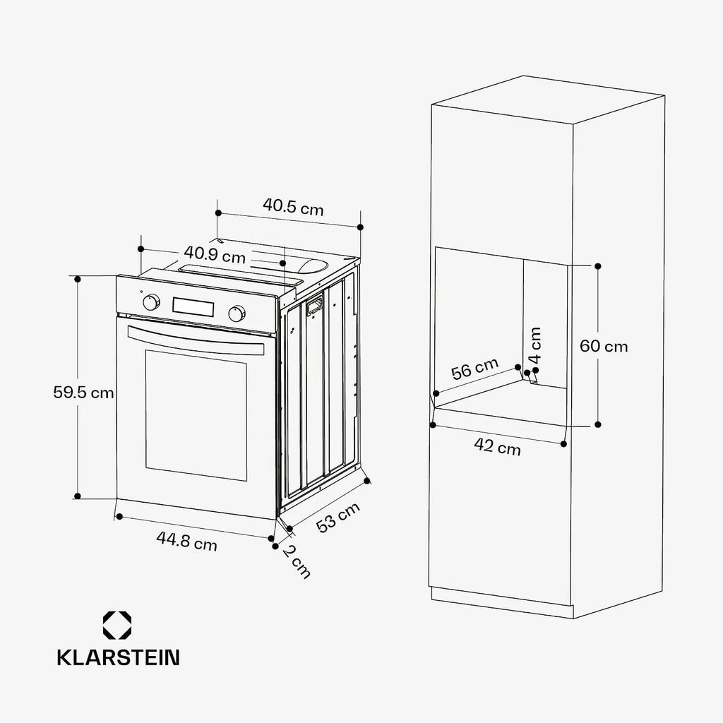 Klarstein SmartSlim Piekarnik do zabudowy - 45 cm, 49 L, 9 funkcji, Czyszczenie parowe, Zdejmowane szklane drzwi, Klasa energetyczna A, Czarne szkło, Cyfrowy timer, Piekarnik do zabudowy
