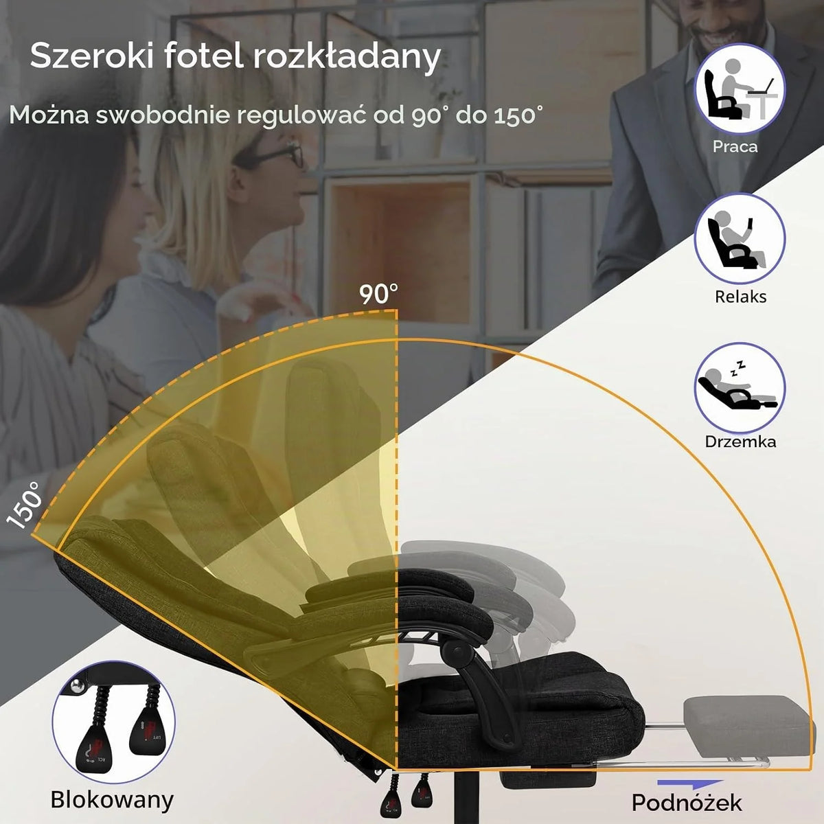 ALFORDSON CHAIR krzesło biurowe, krzesło komputerowe, krzesło gamingowe, obrotowe, do biurka komputerowego, ergonomiczne, wysokie oparcie z podparciem lędźwiowym i kółkami, materiał, czarny