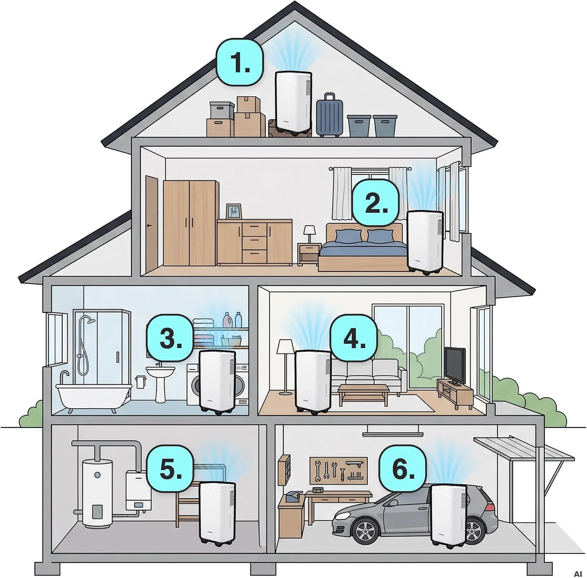 Wisser Elektryczny osuszacz powietrza 20 l/24 h do piwnic do 50 m² – 42 dB