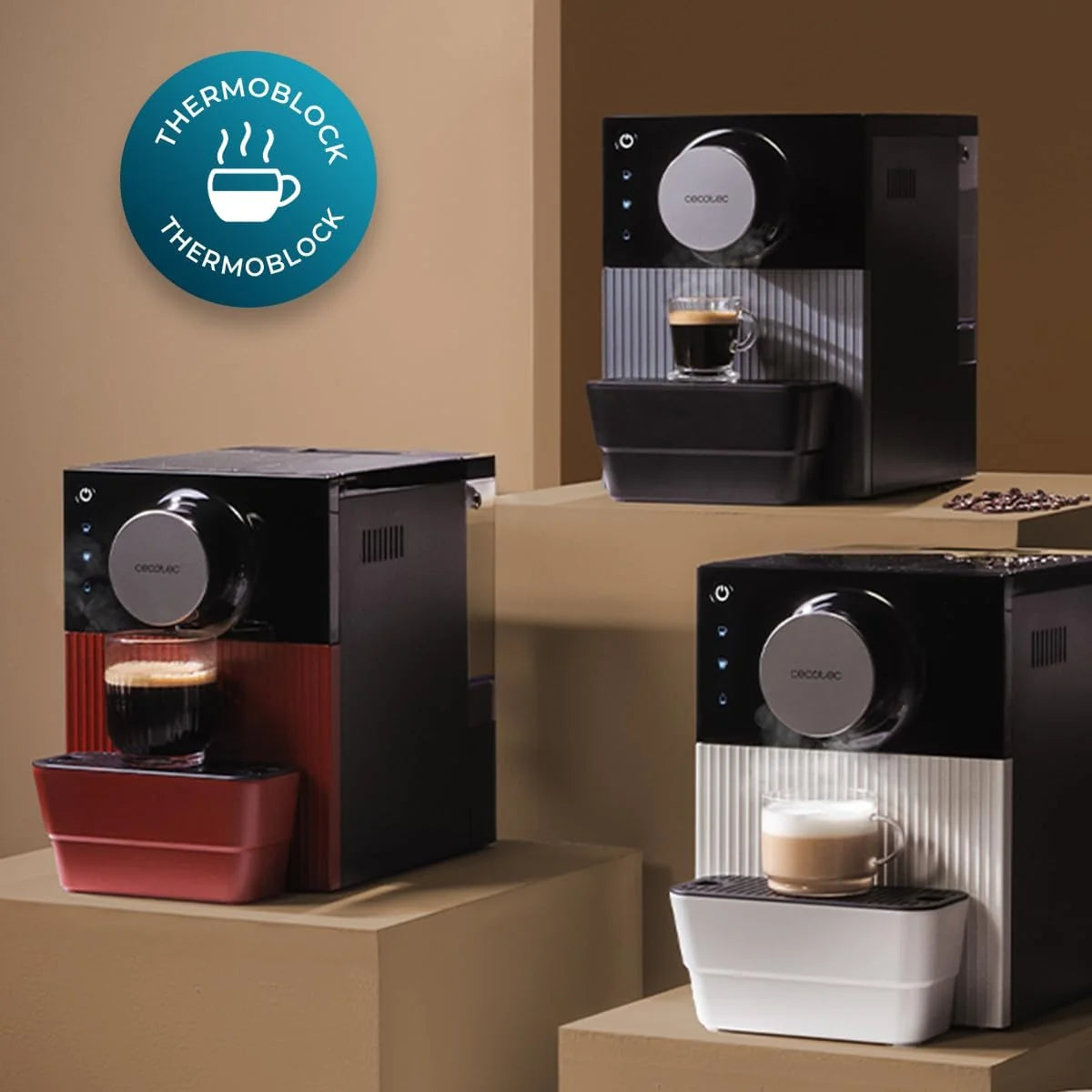 Cecotec Ekspres do kawy Superautomatyczny kompaktowy Cremmaet Cube 1350 W, system prasowania 10 g, system wstępnego zaparzenia, 19 barów, system Thermoblock, 5 poziomów mielenia, dotykowy panel