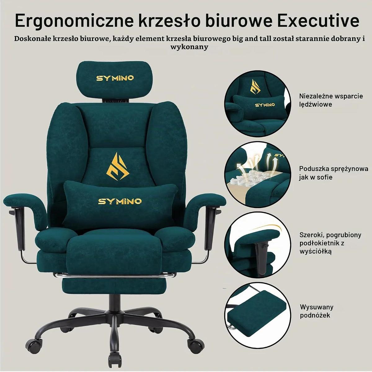 Symino Ergonomiczny Fotel Gamingowy i Krzesło Biurowe/zielony